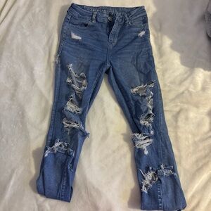 American Eagle Outfitters Women's Ripped Blue Skinny Jeans